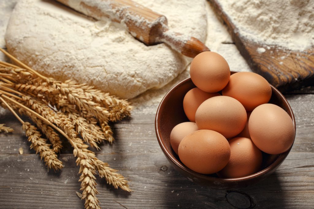 Fresh bread ingredients on a table